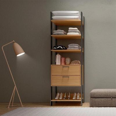 Estante Closet Organizador de Roupas 2 Gavetas 4 Prateleiras MDF Preto Fosco com Freijó Dalla Costa
