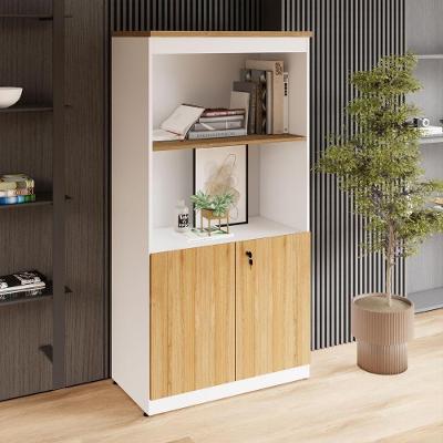 Estante Armário para Escritório 2 Portas com Chave 1 Prateleira MDP 80CM Macadâmia com Branco
