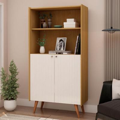 Estante para Livros Sala de Estar 2 Portas MDF 80CM Cinamomo com White Laca