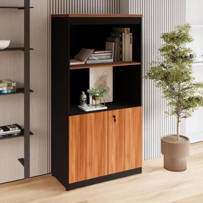 Estante Armário para Escritório 2 Portas com Chave 80CM Nogal com Preto MDP F5 Office