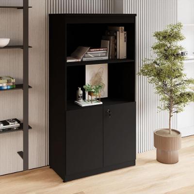 Estante Armário para Escritório 2 Portas com Chave 2 Nichos MDP 80CM Preto F5 Office
