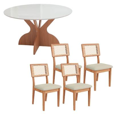 Conjunto Mesa Sala de Jantar 6 Lugares Vidro Off White com Freijó e Cesare Escuro 135CM Dalla Costa