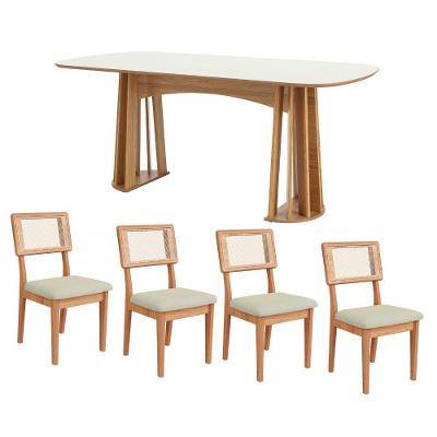 Conjunto Mesa Cozinha Mesa de Jantar 4 Lugares Tampo MDF Estofadas Frejó com Off White e Cesare