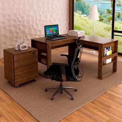 Conjunto para Escritório Mesa em l Gaveteiro 3 Gavetas MDP 136CM Nogal Tecno Mobili