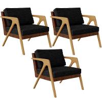 Kit 03 Poltronas Pietra L02 Couríssimo Marrom Linho Chumbo - 1