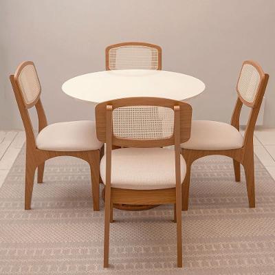 Conjunto Mesa de Jantar 4 Lugares Tampo MDF 100% MDF Off White com Freijó e Bege Rústico Dalla Costa
