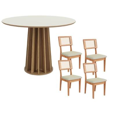 Conjunto de Jantar Mesa Redonda 4 Lugares MDF Freijó com Off White e Cesare Escuro Dalla Costa