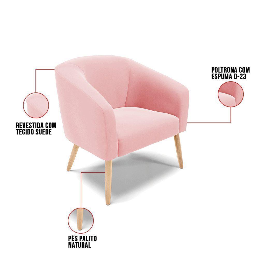 Kit 02 Poltronas Stella Suede Pés Palito Natural - D'rossi Cor Rosa Bebê - 3