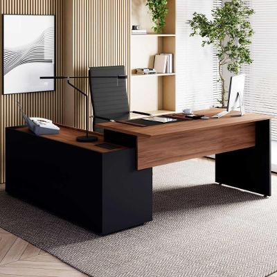 Mesa para Escritório em l Diretor Moderno 3 Gavetas MDP 180CM Nogal com Preto F5 Office
