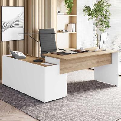 Mesa para Escritório em l Diretor Moderno 3 Gavetas MDF MDP 180CM Macadâmia F5 Office