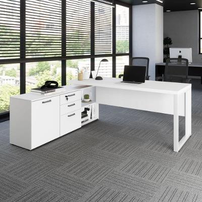 Mesa para Escritório em l com Armário Lateral e Gaveteiro Industrial 3 Gavetas Branco F5 Office