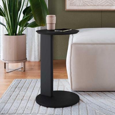 Mesa Lateral Redonda Chanfrada MDF Madeira Maciça 35CM Nero e Preto