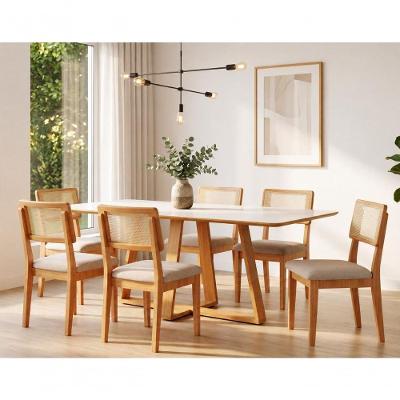 Mesa Jantar 180CM Retangular 6 Lugares Tampo MDF Off White com Freijó e Bege Rústico Dalla Costa