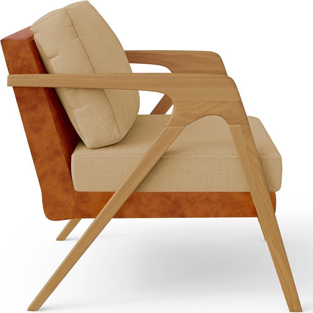 Kit 03 Poltronas Couríssimo Camel Linho Bege Escuro - 3