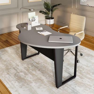 Mesa para Escritório Mesa Orgânica Linear sem Gavetas 173CM Cinza Sagrado com Preto F5 Office