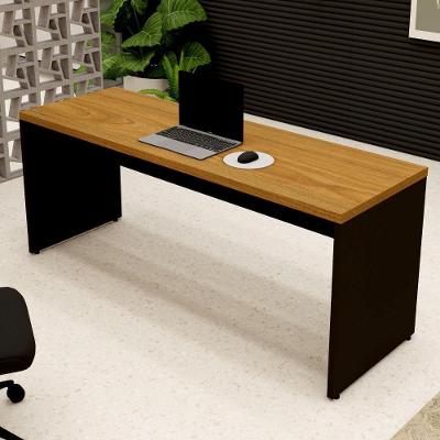 Mesa Escritório Pés Painel Home Office MDF 180CM Freijó com Preto F5 Office