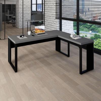 Mesa em l para Escritório e Home Office Industrial 170CM Cinza Sagrado com Preto F5 Office