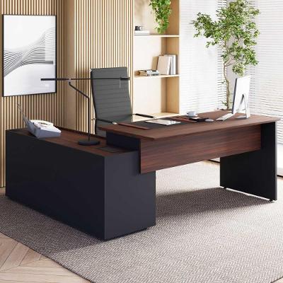 Mesa em l para Escritório Diretor 3 Gavetas MDF MDP 180CM Louro Preto F5 Office