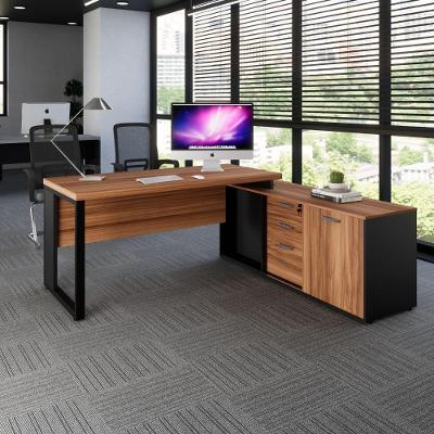 Mesa em l com Armário Lateral para Escritório Mesa Dinâmica Industrial 3 Gavetas Nogal com Preto F5