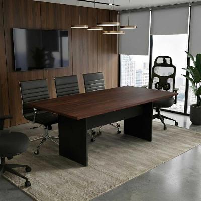 Mesa de Reunião Retangular Executiva 8 Lugares 200CM Louro Preto com Preto F5 Office