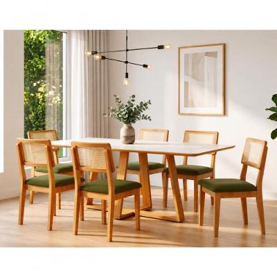 Mesa Jantar 180CM Retangular 6 Lugares Tampo MDF Off White com Freijó e Verde Dalla Costa Móveis