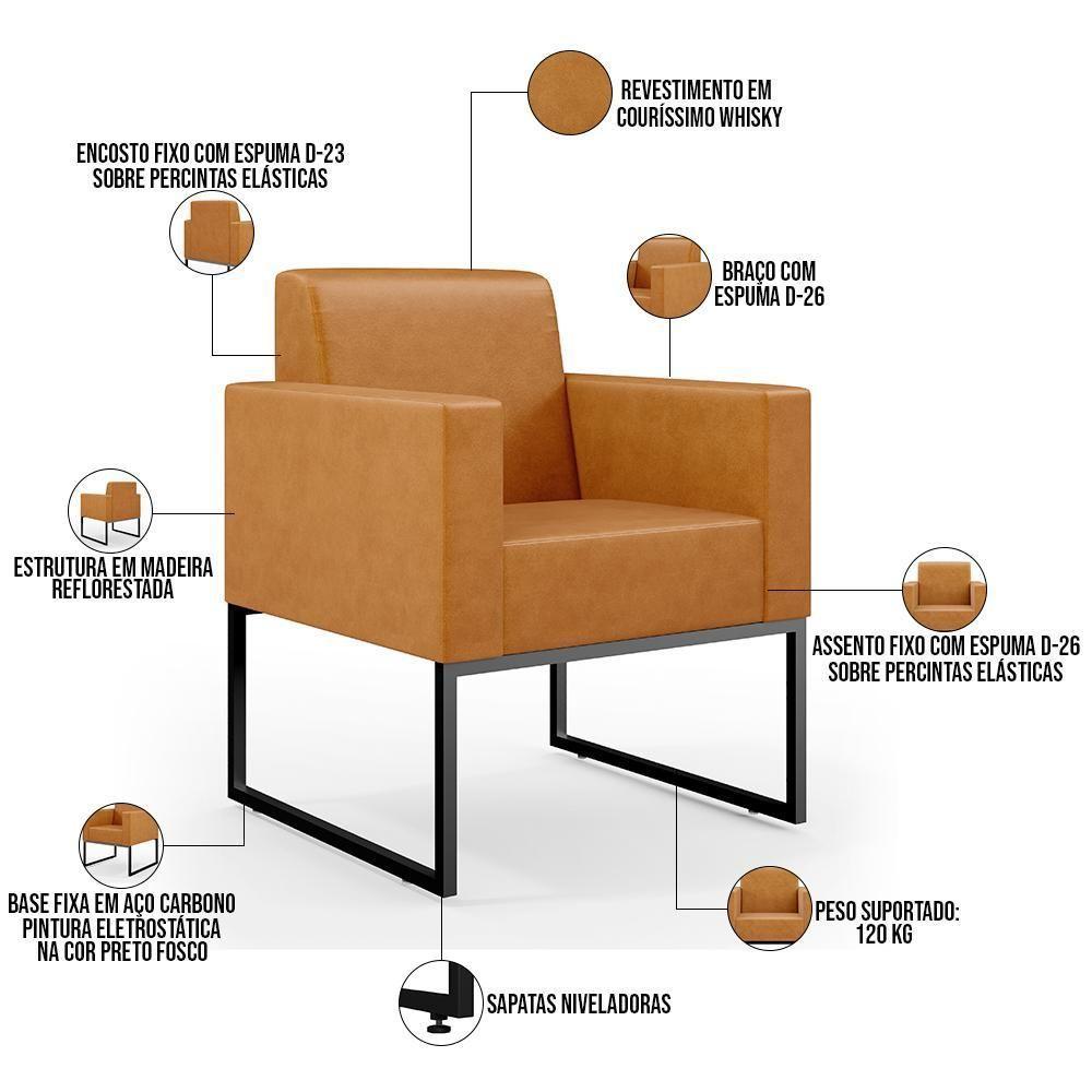 Kit 03 Poltronas Base Fixa Metal Couríssimo Whisky - 6