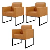 Kit 03 Poltronas Base Fixa Metal Couríssimo Whisky - 1