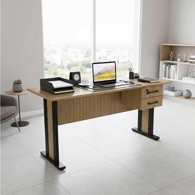 Mesa Escrivaninha Escritório Home Office Gaveteiro Acoplado 2 Gavetas MDP 160CM Amêndoa com Preto