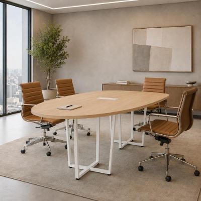 Mesa de Reunião Orgânica Tampo Bipartido 270CM Macadâmia com Branco F5 Office