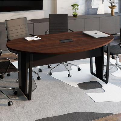Mesa de Reunião Orgânica Moderno sem Gavetas 180CM Louro Preto com Preto F5 Office