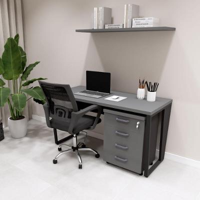 Mesa Escrivaninha com Gaveteiro Industrial 4 Gavetas 135CM Cinza Sagrado com Preto F5 Office