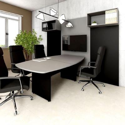 Mesa de Reunião Orgânica 320CM X 110CM Pés Painel Escritório Cinza F5 Office