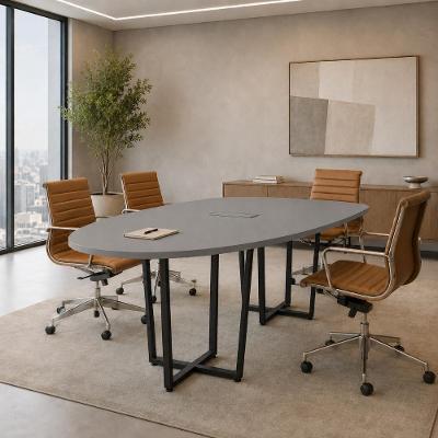 Mesa de Reunião Orgânica Bipartida 270CM MDP Cinza Sagrado com Preto F5