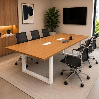 Mesa de Reunião Industrial MDF 250CM Freijó com Branco F5 Office