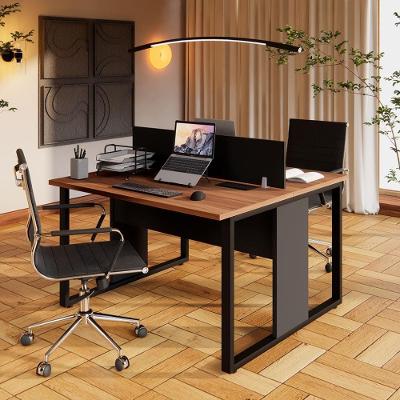 Mesa de Trabalho Plataforma para Escritório 2 Lugares com Divisória 120CM Nogal com Preto F5 Office