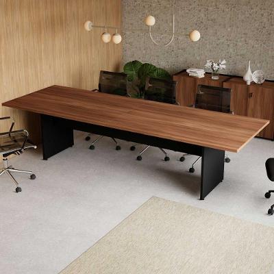 Mesa de Reunião 08 Lugares 300CM X 110CM 100% MDF Nogal com Preto F5 Office