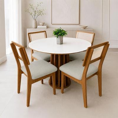 Mesa de Jantar 90cm Ripada 4 Lugares Tampo MDF Off White com Freijó e Cesare Escuro Dalla Costa