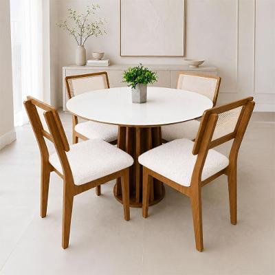 Mesa de Jantar 90CM 4 Lugares Tampo MDF Off White com Freijó e Cesare Claro Dalla Costa Móveis