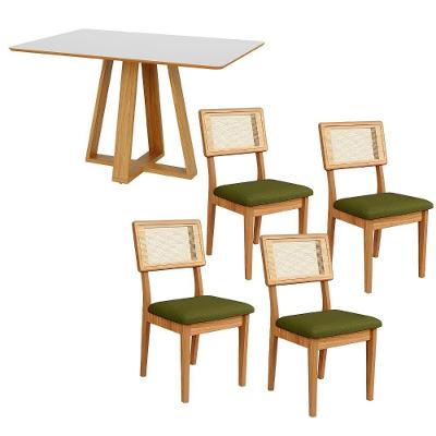 Mesa de Jantar 4 Lugares MDF Off White com Freijó 135CM Dalla Costa Móveis