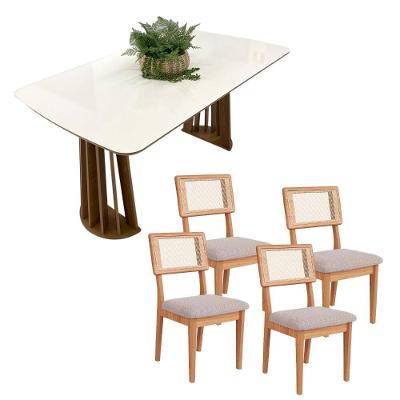 Mesa de Jantar 4 Lugares MDF Off White com Freijó e Bege Rústico Dalla Costa Móveis
