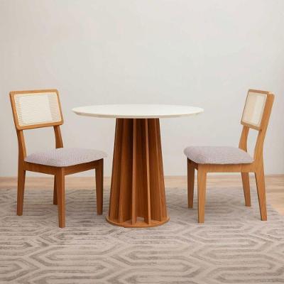 Mesa de Jantar 2 Lugares Tampo MDF Base Ripada Off White Freijó Bege Rústico 90CM Dalla Costa Móveis