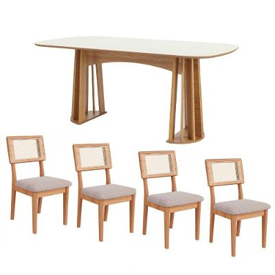 Mesa de Jantar 1,80M Tampo em Vidro com 4 Cadeiras Freijó com Off White e Bege Rústico Dalla Costa