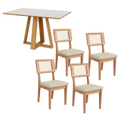 Mesa de Jantar 135CM com 4 Cadeiras Estofadas MDF Off White com Freijó Cesare Escuro Dalla Costa
