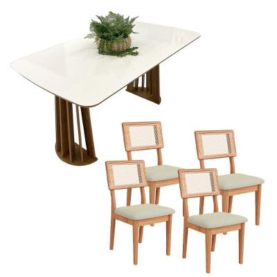 Mesa de Jantar 1,60m com 4 Cadeiras 100% MDF Off White com Freijó Dalla Costa Móveis