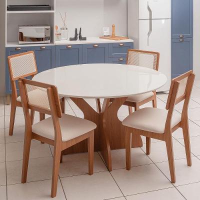 Mesa de Jantar 1,35m 4 Lugares Tampo MDF Off White com Cadeiras Boucle Cesare Claro Dalla Costa
