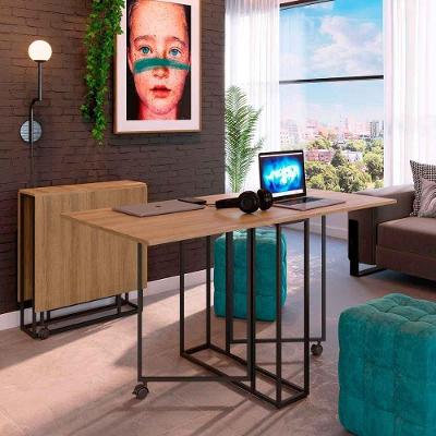 Mesa de Escritório Dobrável Industrial Home Office 142CM Preto com Mel Placa & Ponto