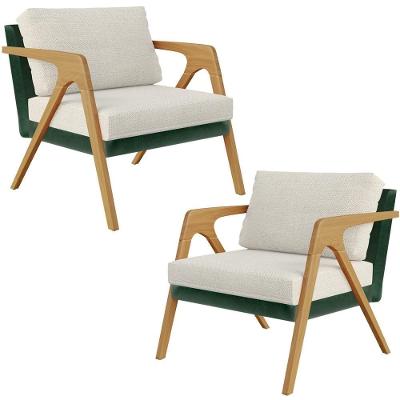 Kit 02 Poltronas Sala Pietra L02 Facto Linho Verde Bege Lyam Decor