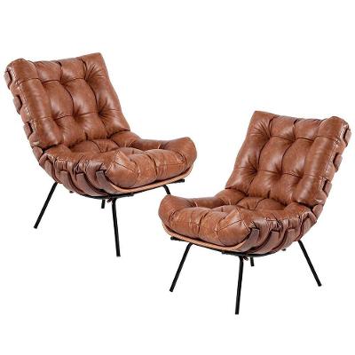 Kit 2 Poltronas Costela L04 Sala de Estar Couro Mel Lyam Decor