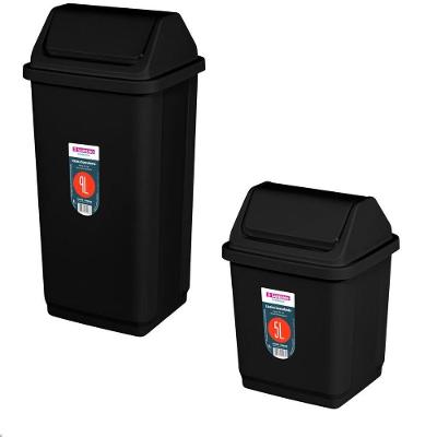 Kit Lixeira Plástica com Tampa 9L e 5L Plástico Abertura Basculante Preto Sanremo