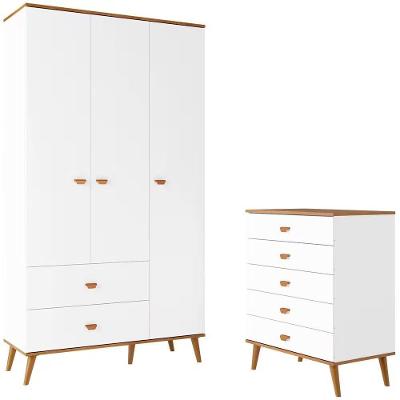 Guarda Roupa Infantil + Cômoda Ternura 3 Portas 2 Gavetas MDP Branco Wood Bartira Móveis